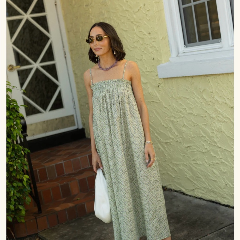 Green Ruched Smocked Maxi Sundress